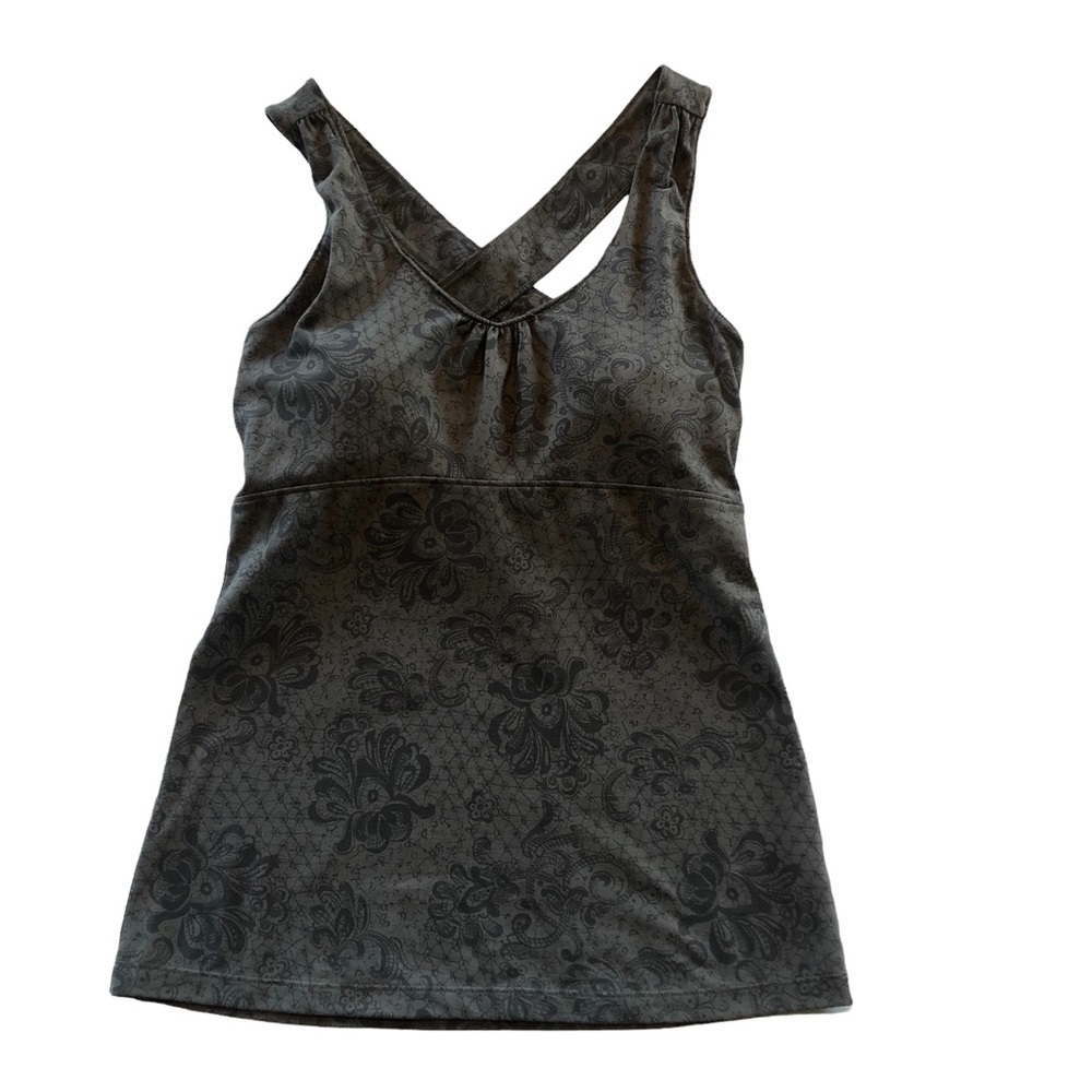 REI Gray Floral Crisscross Tank Top Size XS